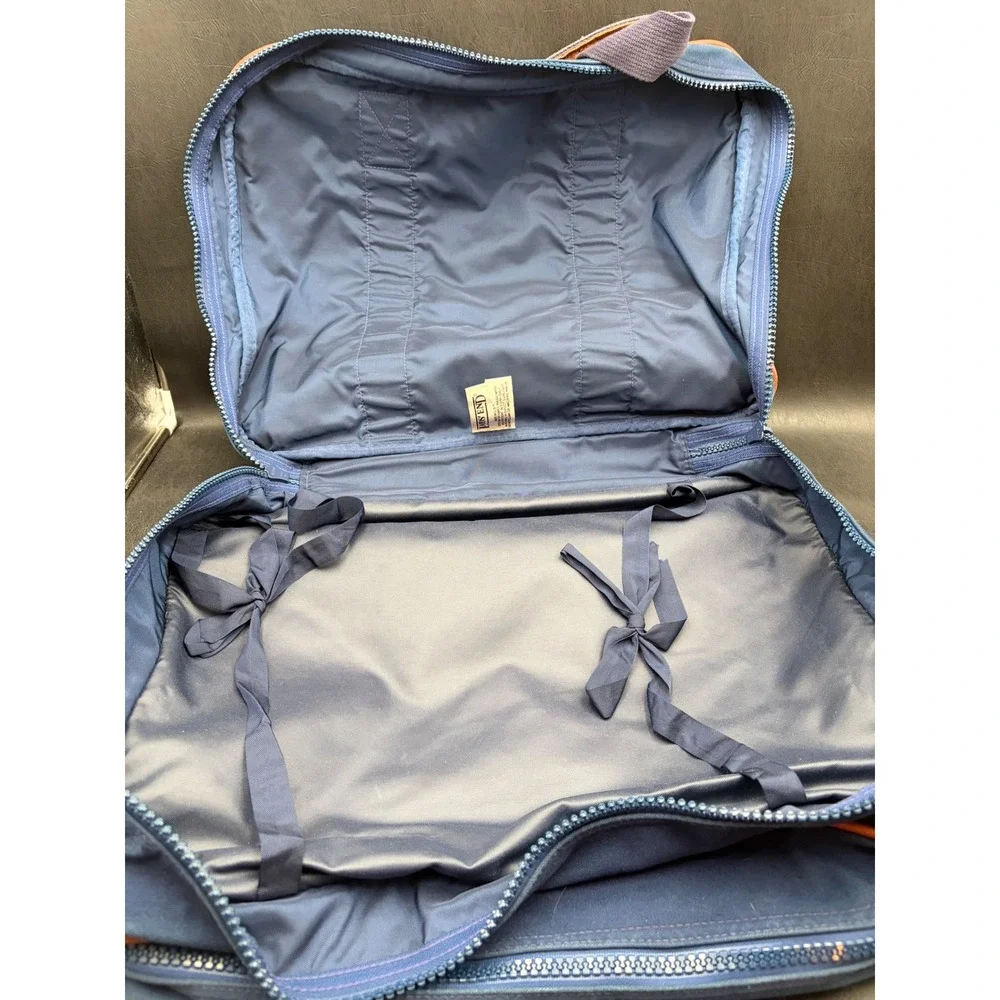 Lands End Vintage Navy Blue Canvas Leather Briefcase Travel Bag Made in USA